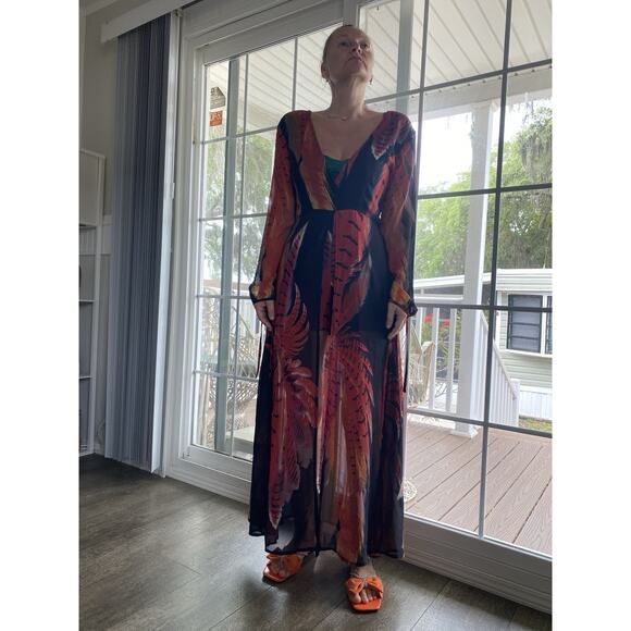 LUXXEL maxi romper dress shorts Red on black floral M - Picture 4 of 10